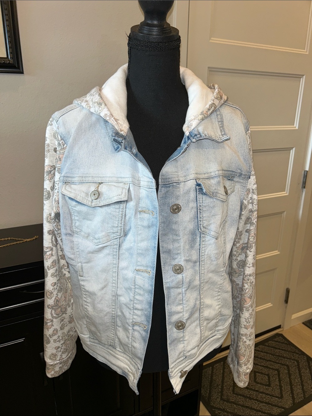 Wallflower Denim Hooded Jacket with Floral Print XL